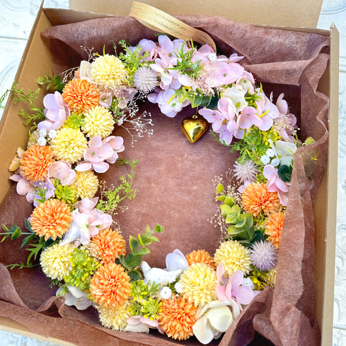 春色のフラワーリース アーティフィシャルフラワー ドライフラワー  