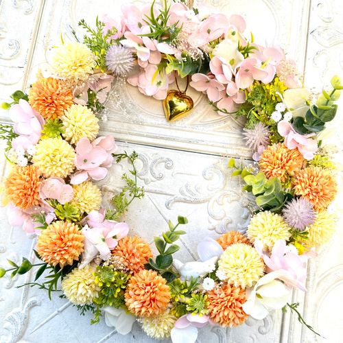春色のフラワーリース アーティフィシャルフラワー ドライフラワー  