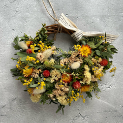 秋色紫陽花と小花の秋リース:ドライフラワーリース リース 花うさぎと