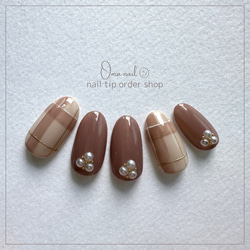 ネイルチップオーダー】チェックネイル 韓国ネイル ガーリーネイル