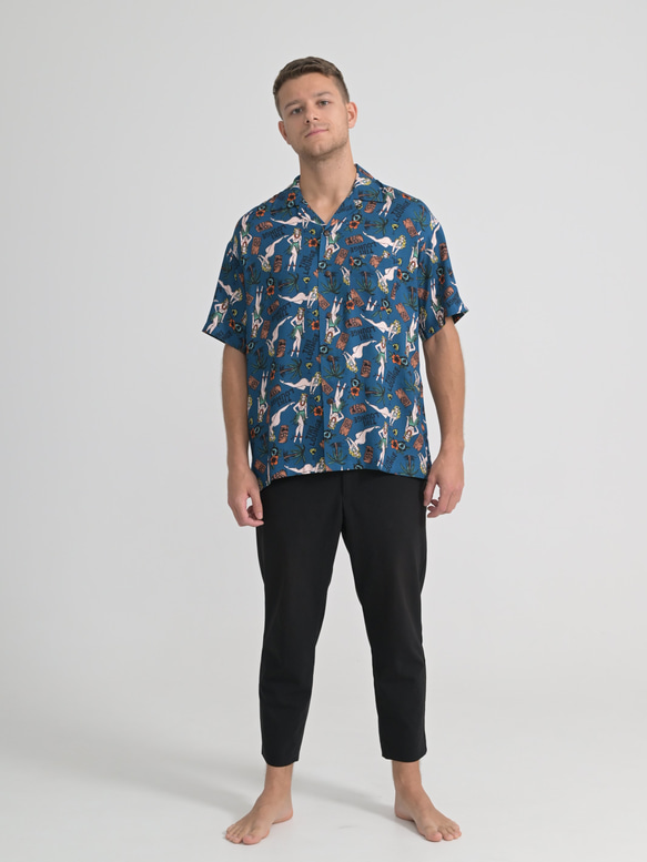 TIKI LOUNGE アロハシャツ ROYALBLUE ALOHA SHIRT GUMMY 沖縄　かりゆし 3枚目の画像