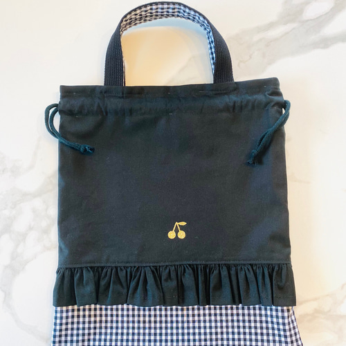 ブラック×チェック フリル 3点セット レッスンバッグ atelier coco  