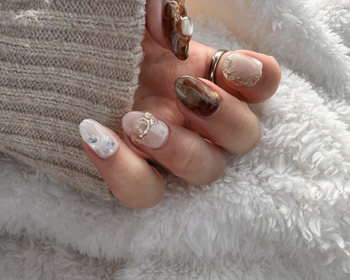 No.135 アンティークネイル、リボンネイル ネイルチップ（つけ爪） L  