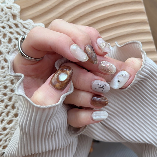 No.135 アンティークネイル、リボンネイル ネイルチップ（つけ爪） L  