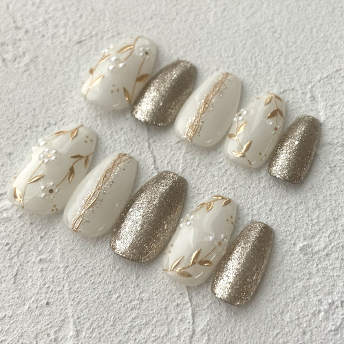 no.013 ネイルチップ 結婚式 成人式 前撮り 白 振袖 卒業式 フラワー no.013 ネイルチップ 結婚式 成人式 前撮り 白 振袖 卒業式