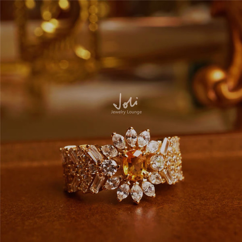 美品!!キラキラ‼オレンジサファイアとダイヤリング&ピアス Etincelle -エタンセル- ペアシェイプ オレンジサファイアピアス WG