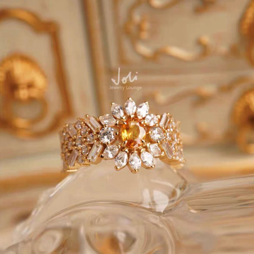 豊かな世界】天然オレンジサファイア キラキラ リング レトロ