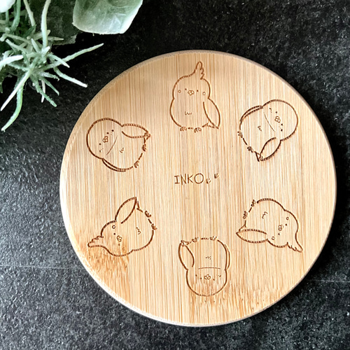 くるくる動物の竹製コースター 丸型 レーザー彫刻 コースター Bamboo