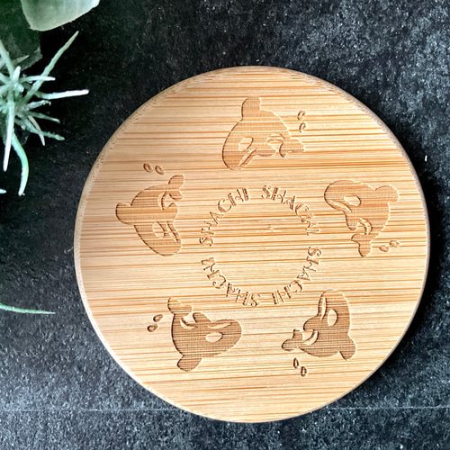 くるくる動物の竹製コースター 丸型 レーザー彫刻 コースター Bamboo