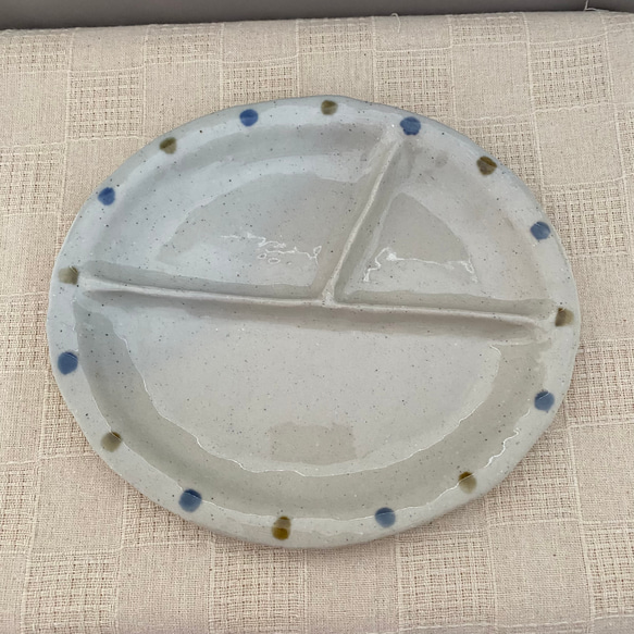ドット文楕円皿(青・茶)  陶磁器　手作り　手捻り　中皿 2枚目の画像