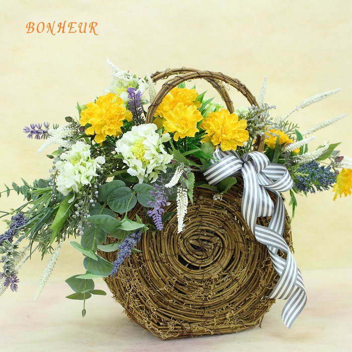 パリ風「マリーゴールド・パニエ」アレンジ・アートフラワー（上質造花）