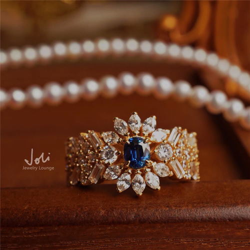 豊かな世界】天然ブルーサファイア キラキラ リング レトロ ゴージャス