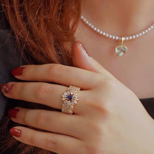 豊かな世界】天然ブルーサファイア キラキラ リング レトロ ゴージャス