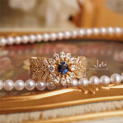 豊かな世界】天然ブルーサファイア キラキラ リング レトロ ゴージャス