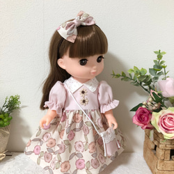 フラワーワンピース３点セット☆ピンク　＊26cmドール服  ソランちゃん服　レミンちゃん服　コルネちゃん服 1枚目の画像