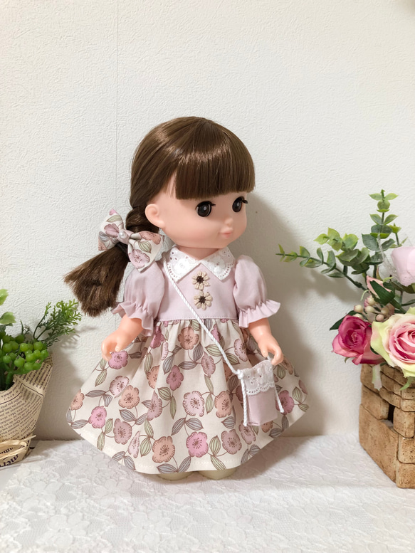 フラワーワンピース３点セット☆ピンク　＊26cmドール服  ソランちゃん服　レミンちゃん服　コルネちゃん服 2枚目の画像