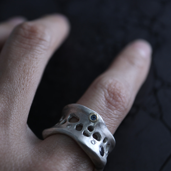 [-minamo- 水面] 戒指 SV925 K18YG 鑽石倫敦藍托帕石 One of a kind 003 第17張的照片