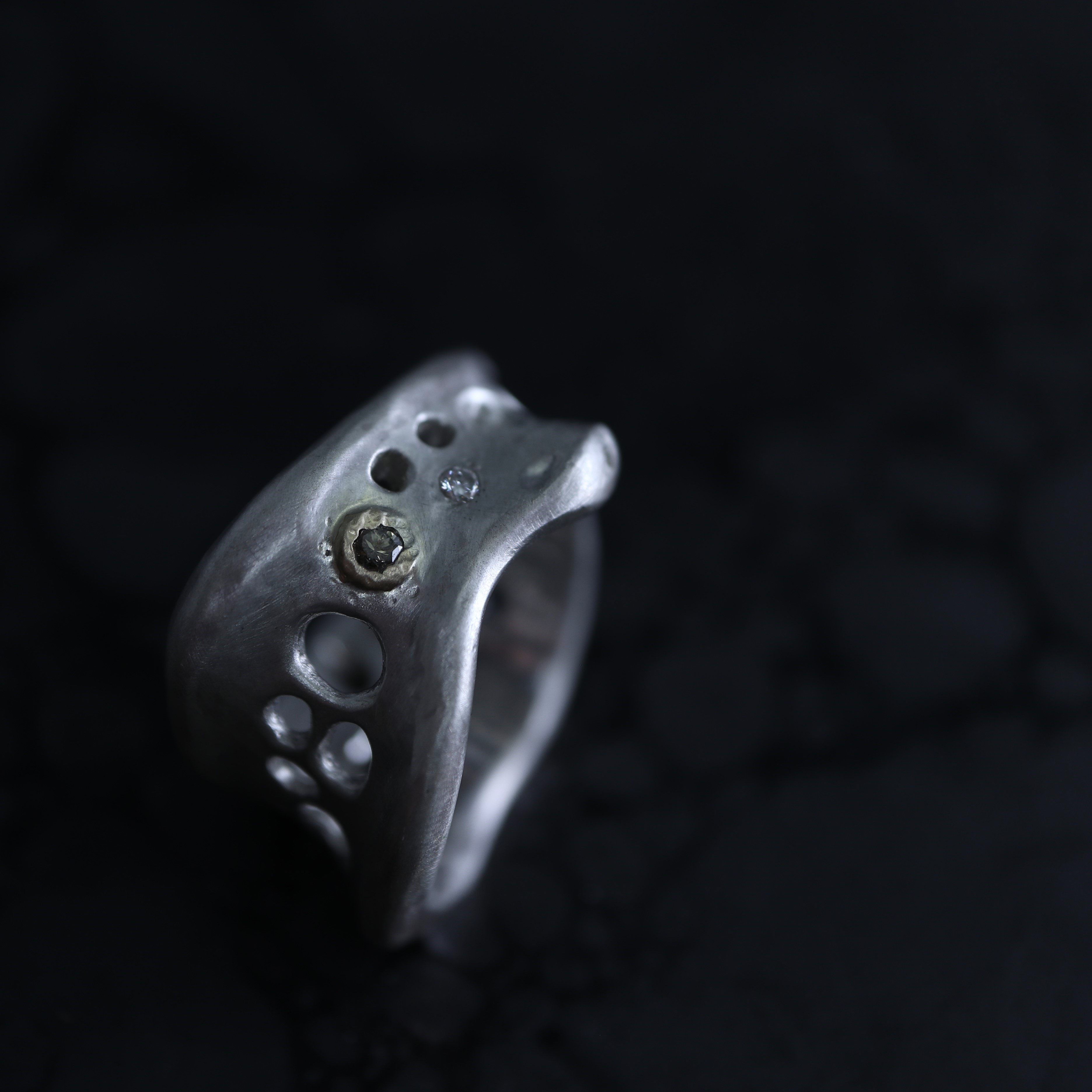 【-minamo- 水面】リング　SV925　 K18YG　 ダイヤモンド　 ロンドンブルートパーズ　1点もの　003