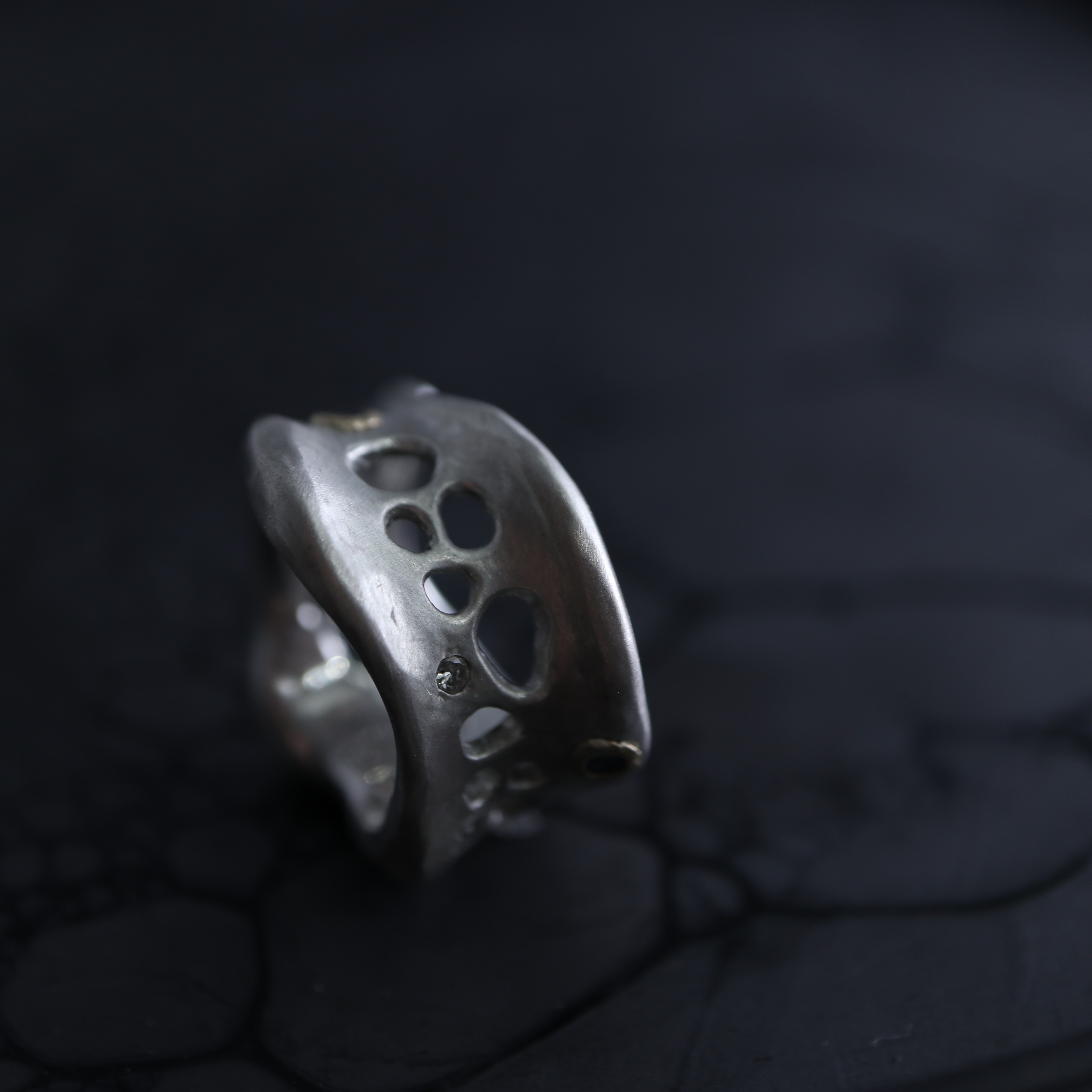 【-minamo- 水面】リング　SV925　 K18YG　 ダイヤモンド　 ロンドンブルートパーズ　1点もの　003