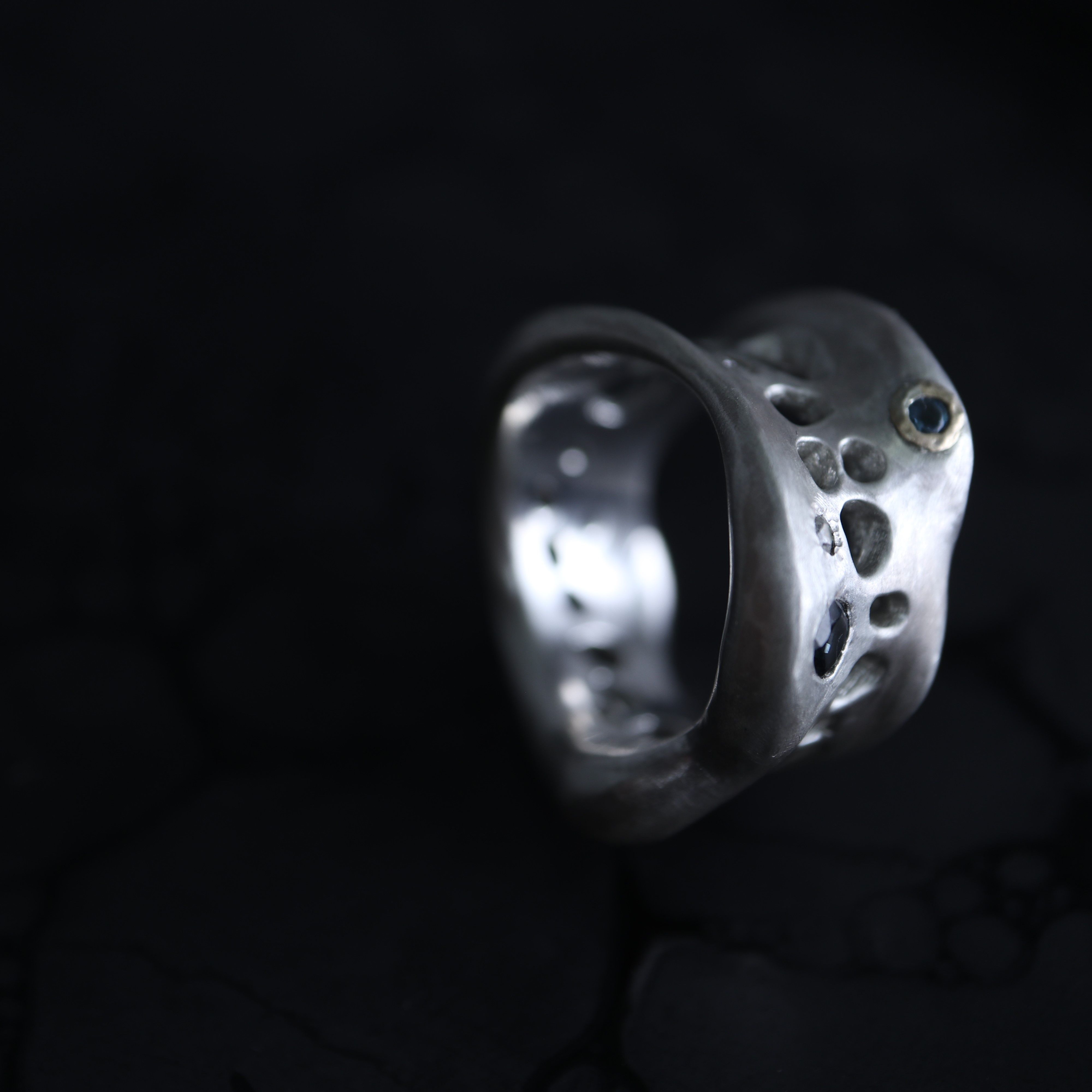 【-minamo- 水面】リング　SV925　 K18YG　 ダイヤモンド　 ロンドンブルートパーズ　1点もの　003