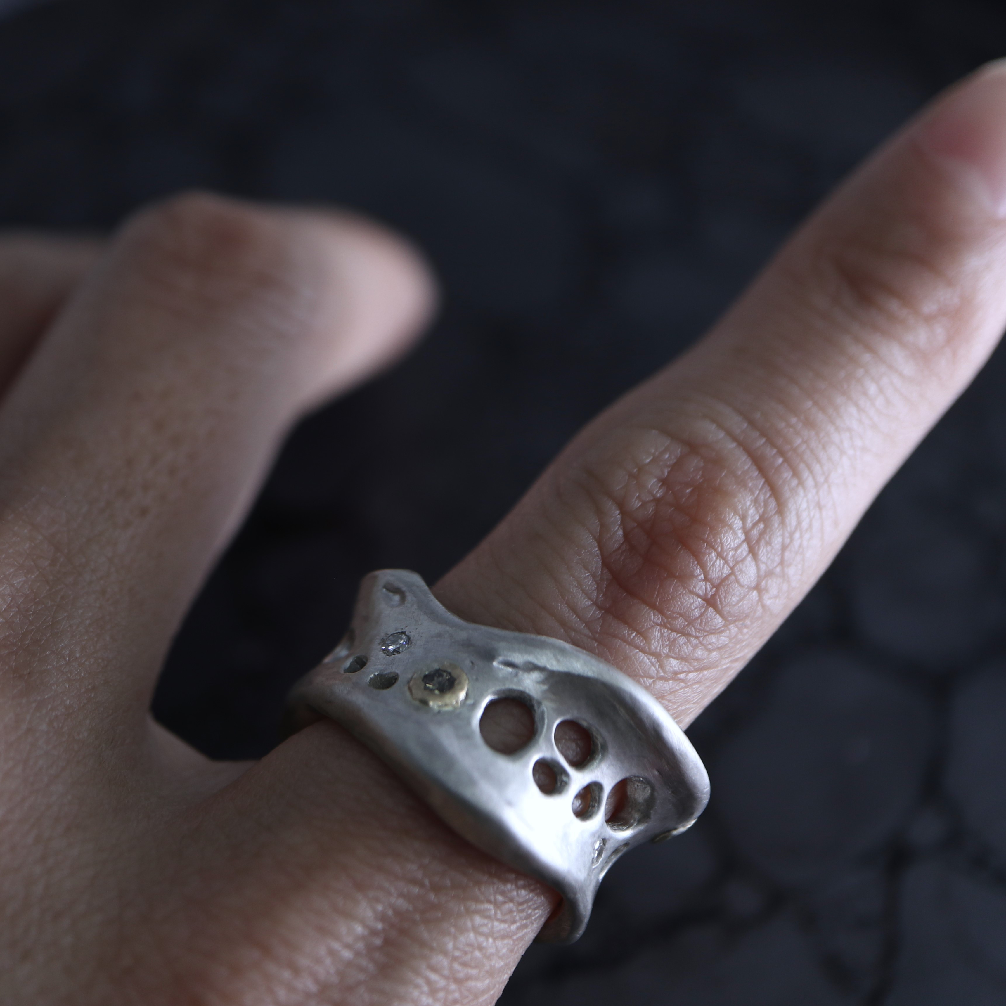 【-minamo- 水面】リング　SV925　 K18YG　 ダイヤモンド　 ロンドンブルートパーズ　1点もの　003