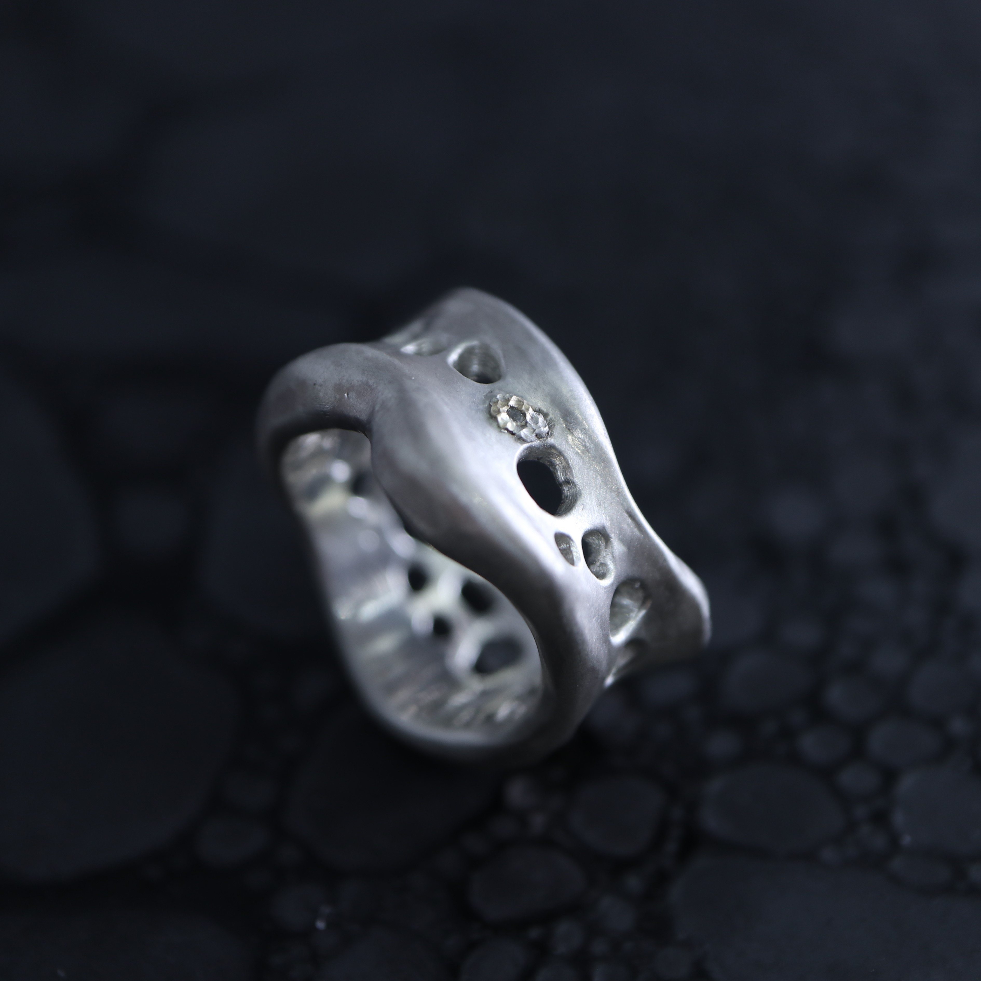 【-minamo- 水面】リング　SV925　 K18YG　 ダイヤモンド　 ロンドンブルートパーズ　1点もの　003