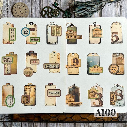 送料無料【A100コラージュ素材】レトロ ラベル タグ デザイン