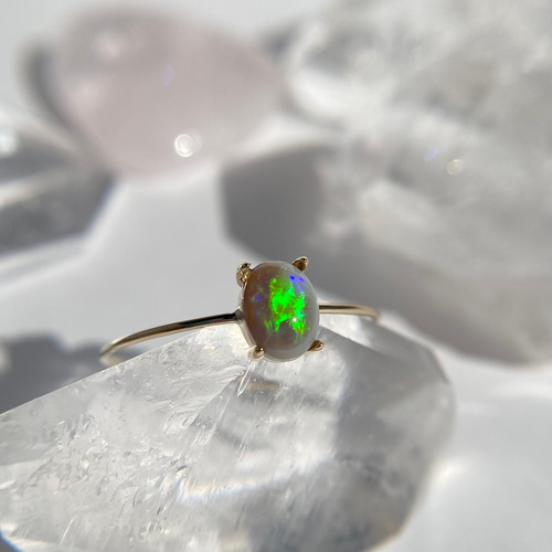 指輪　ブラックオパール 鉱物・化石の京都ぎおん石