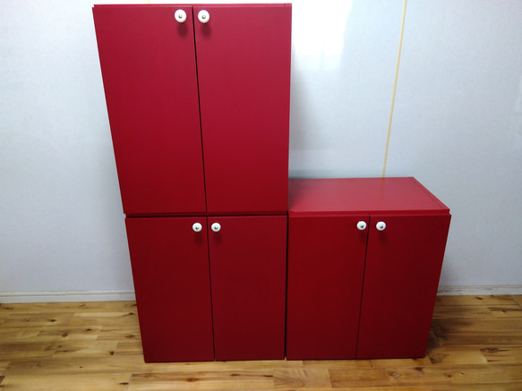 テレビ台　低い机　収納家具　赤い家具 6枚目の画像