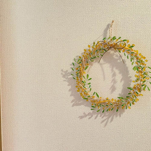 春満開！ミモザのリボンリース♡︎ワイヤーアート ワイヤークラフト