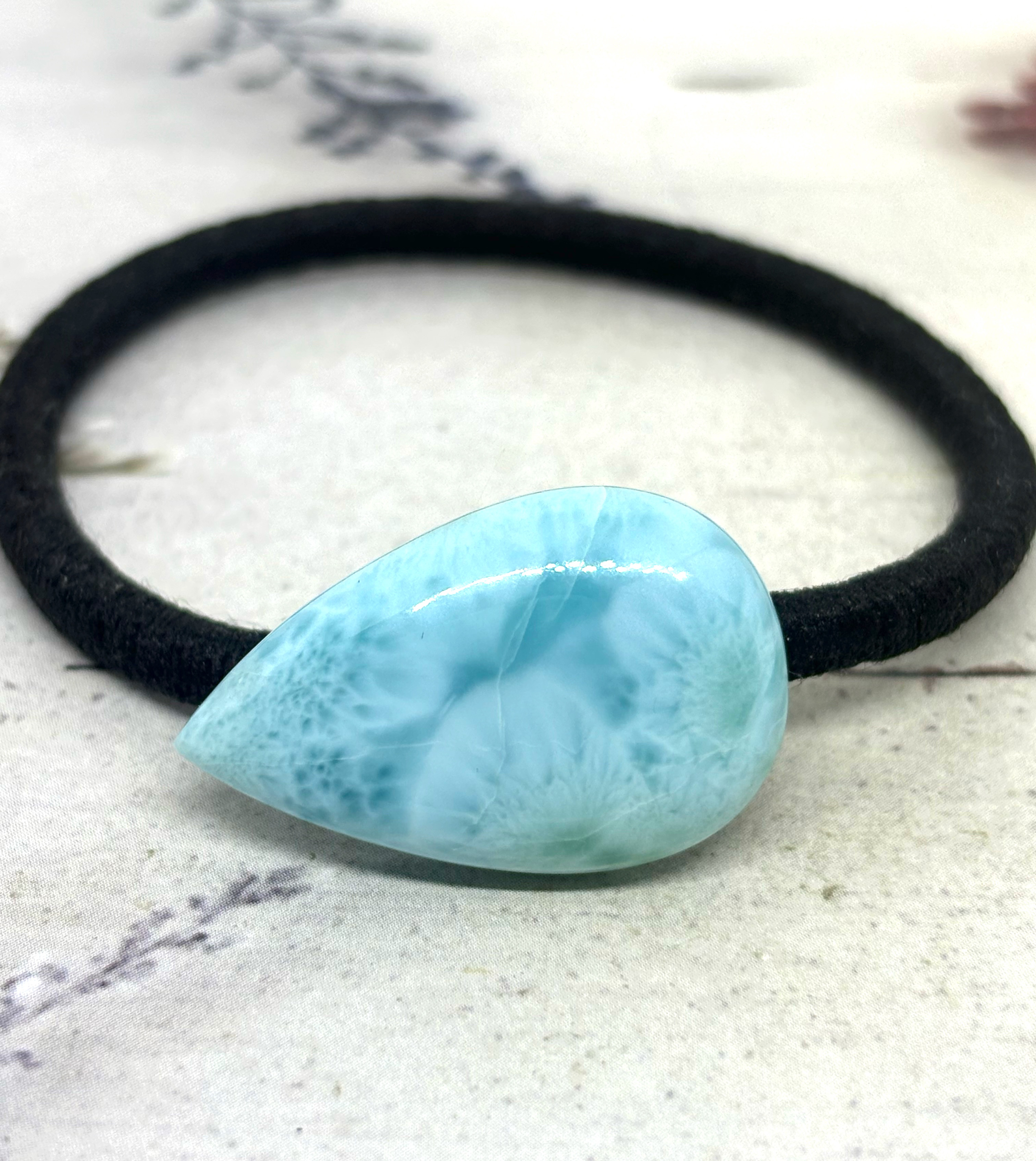 1219. 天然石　ドミニカ産　ラリマー　ヘアゴム　ポニーフック