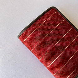 ミニ財布　シルク　ざざんざ織　伝統工芸品　静岡　赤/ベージュ　縞 2枚目の画像