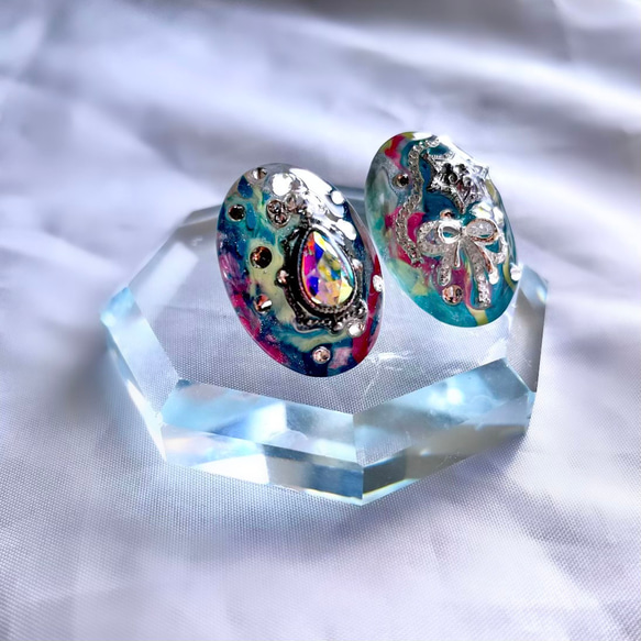 glass oval unique silver Earrings 6枚目の画像