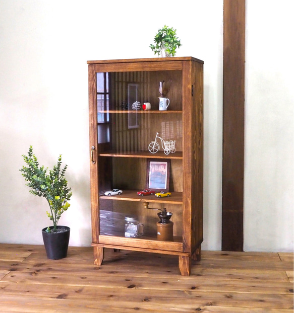 木製　コレクションケース 高さ56cm×横幅70cm コレクションケース 幅52cm高さ102cm ウクレレ色（ブラウン色