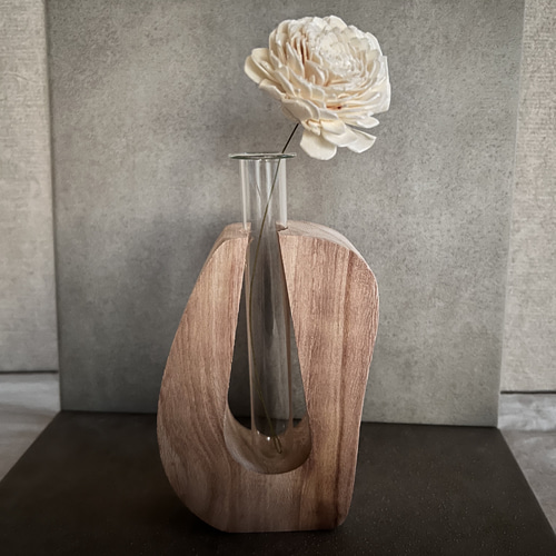 SALE】U字ウッド一輪挿し ガラスフラワーベース 一輪挿し・花瓶・花器