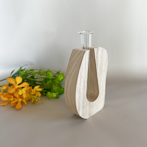 SALE】U字ウッド一輪挿し ガラスフラワーベース 一輪挿し・花瓶・花器