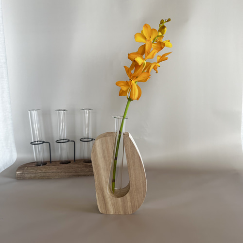 SALE】U字ウッド一輪挿し ガラスフラワーベース 一輪挿し・花瓶・花器