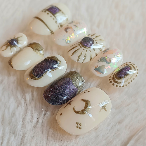 受注製作】 ブルーマグネット ボヘミアン エスニック ネイルチップ No  