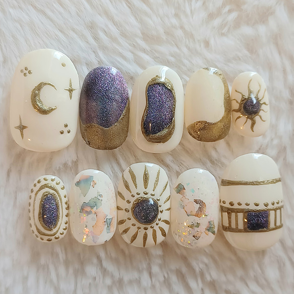 受注製作】 ブルーマグネット ボヘミアン エスニック ネイルチップ No  