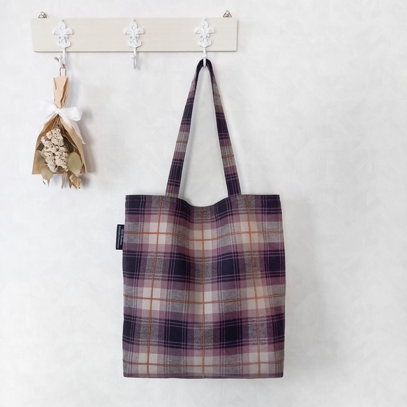 A4サイズが入る〉播州織 チェック柄の縦長トートバッグ・ピンク