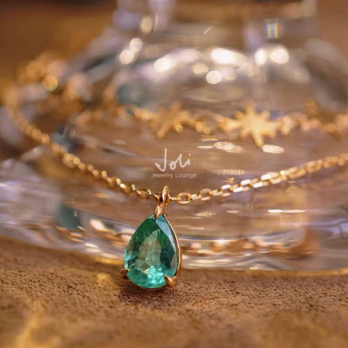 星に願いを】天然エメラルド キラキラ ダブルチェーン ネックレス  