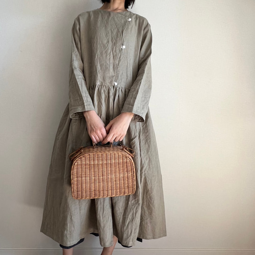 ヘブンリー／秋のリネンワンピース 上質フレンチリネン ブラウン 長袖