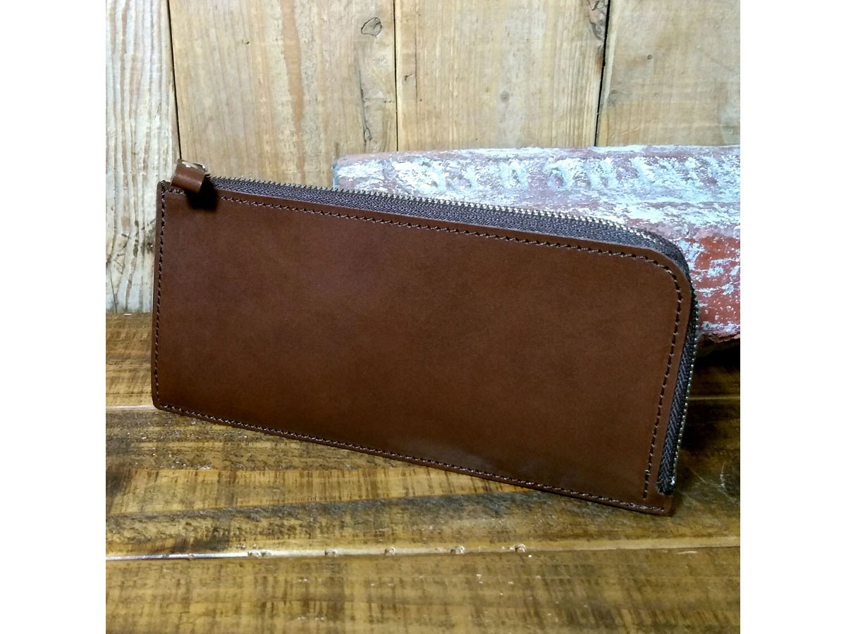 送料無料 栃木レザー L字ファスナー ロングウォレット コンパクト ミニマル レザー 革 ヌメ革 チョコ