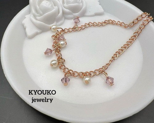 ※ちっこ様/箱無し/SWAROVSKI/ブレスレット/バウンドラージチェーン swarovski スワロフスキー ピンクゴールドチェーン ブレスレット