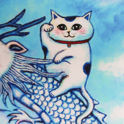 【受注生産品】ジクレー「招き猫を乗せた富士越えの龍」 ホワイト額付き  #アート #絵画 #龍 #招き猫 #富士山 5枚目の画像