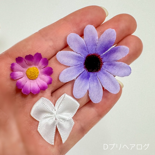 ラプンツェル】 ➀小さなお花とリボンのヘアクリップ 7個セット｜髪