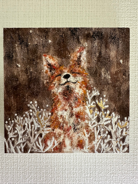 原画　アクリル画　絵画　アート　狐　日本 岩绘】冬の狐 日本画 原画 絵画 2900deJ 通販 17267228｜Creema(クリーマ)