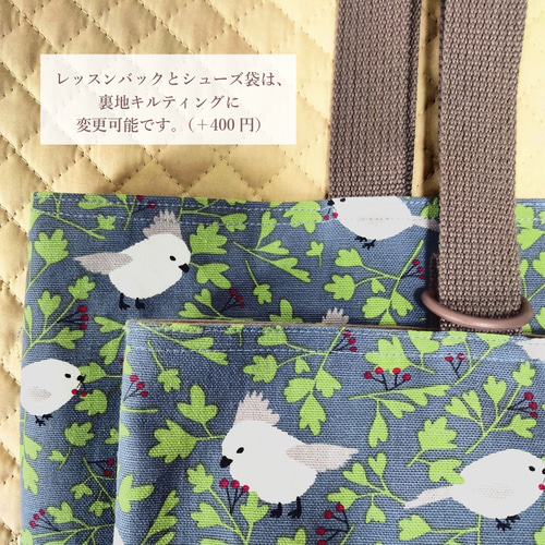 完成品】入園入学 5点セット シマエナガ レッスンバッグ シューズ袋