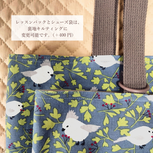 完成品】入園入学 5点セット シマエナガ レッスンバッグ シューズ袋