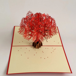 2024新作！レア！無料ラッピング！手作り切り紙ポップアップカード立体カード　赤い桜 デザイン 4枚目の画像